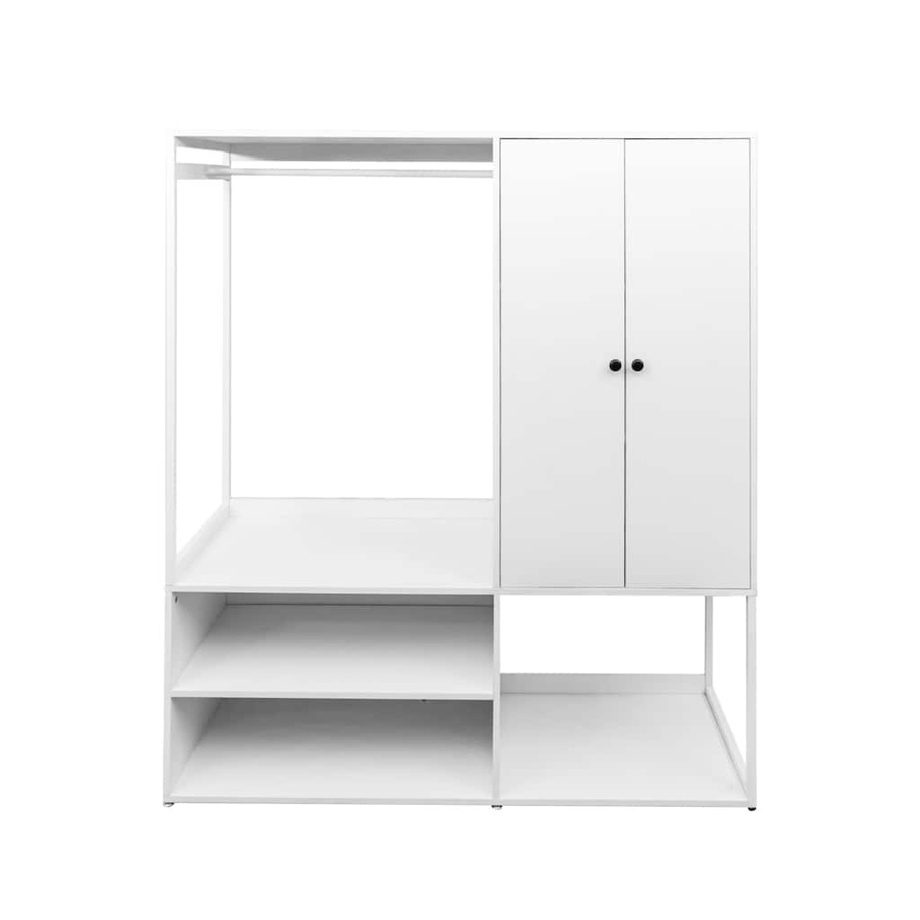 Spacious 2-Door Storage Cabinet Wardrobe Closet with Hanging Rod and Shelves