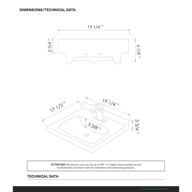 Fine Fixtures Ceramic Vanity Sink Top with Raised Back