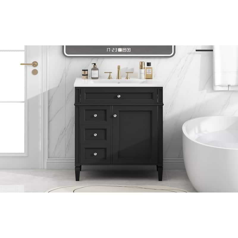 Bathroom Vanity with Top Sink, Bathroom Storage Cabinet with 2 Drawers and 1 Door, Bathroom Vanities with 1 Tip-out Drawer