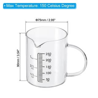 250ml Glass Measuring Cup, 3.3 Borosilicate Glass Graduated White Printed Scale