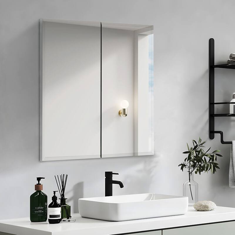 30x26 inch Double door mirror Aluminum medicine cabinet Surface Mount or Recessed Bathroom