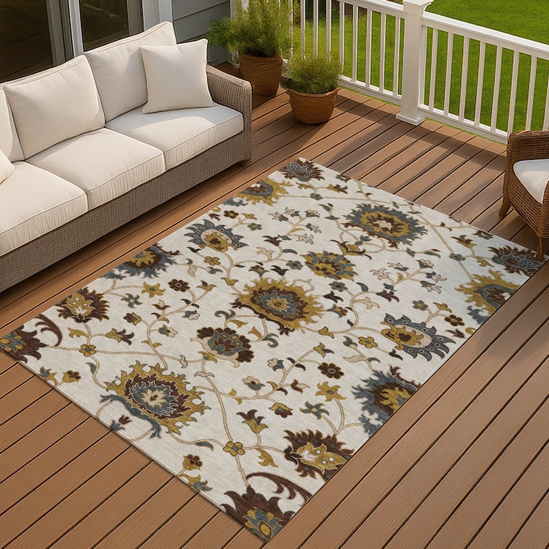 Machine Washable Indoor/ Outdoor Traditional Luna Chantille Rug - Ivory - 5' x 7'6"