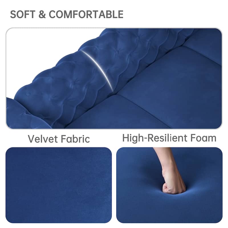 Morden Fort Modern Velvet Sofa with Button Tufted,Solid Wood Frame and Iron Legs