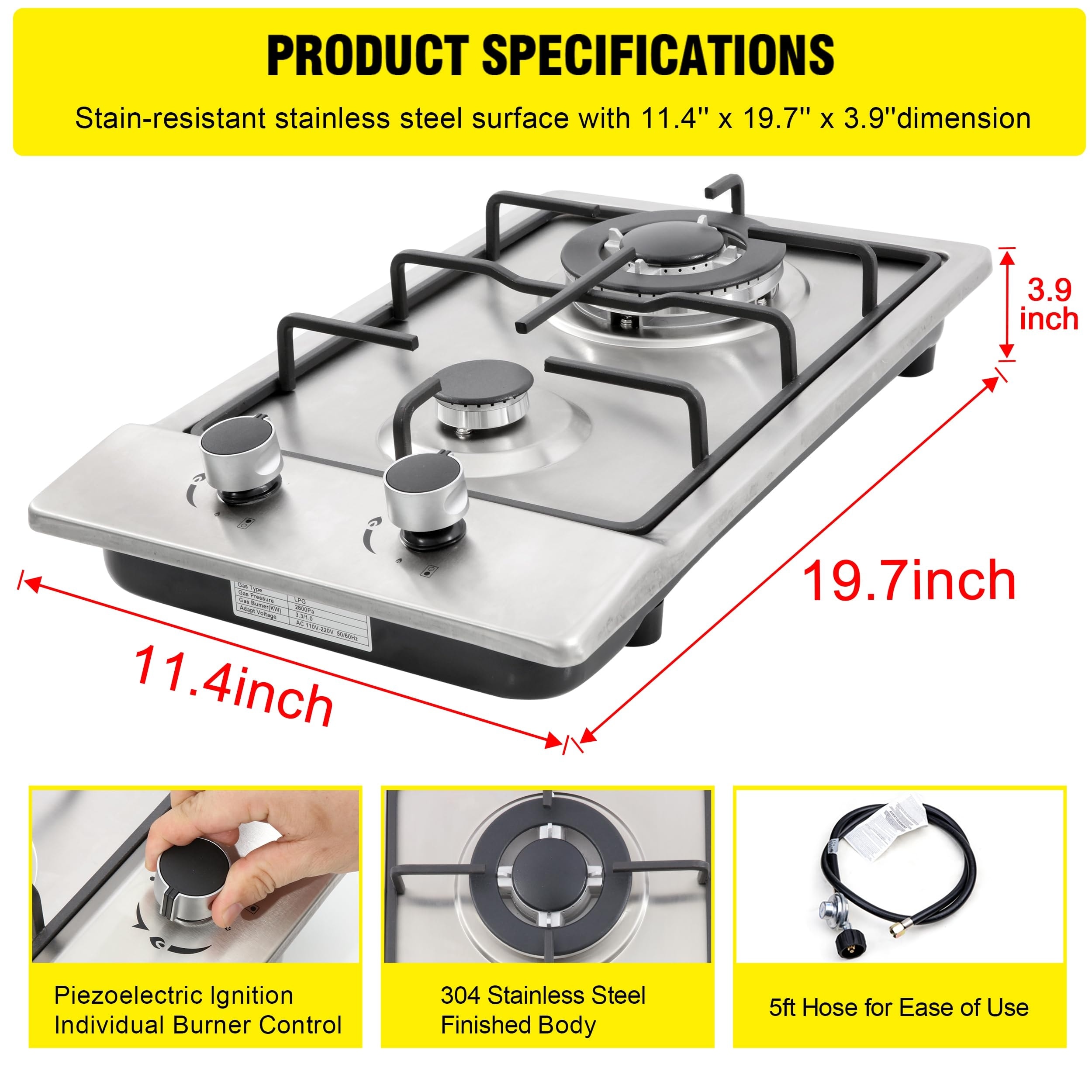 Eascookchef 30 inch Gas Cooktop, Gas Stove Top with 5 High Efficiency  Burners, Bulit-in Stainless Steel Gas Hob for Kitchen, NG/LPG Convertible  Gas