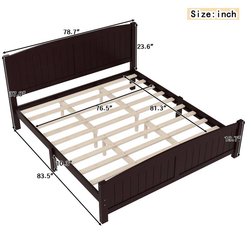 King Size Platform Bed, Solid Wood Platform Bed with Support Slats and Strong Structure, No Box Spring Needed