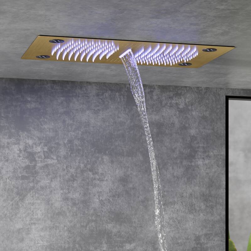 Thermostatic Shower System, 64-Color LED Mood Lighting 3-Functions Shower Head with Bluetooth Music & 6 Body Jets