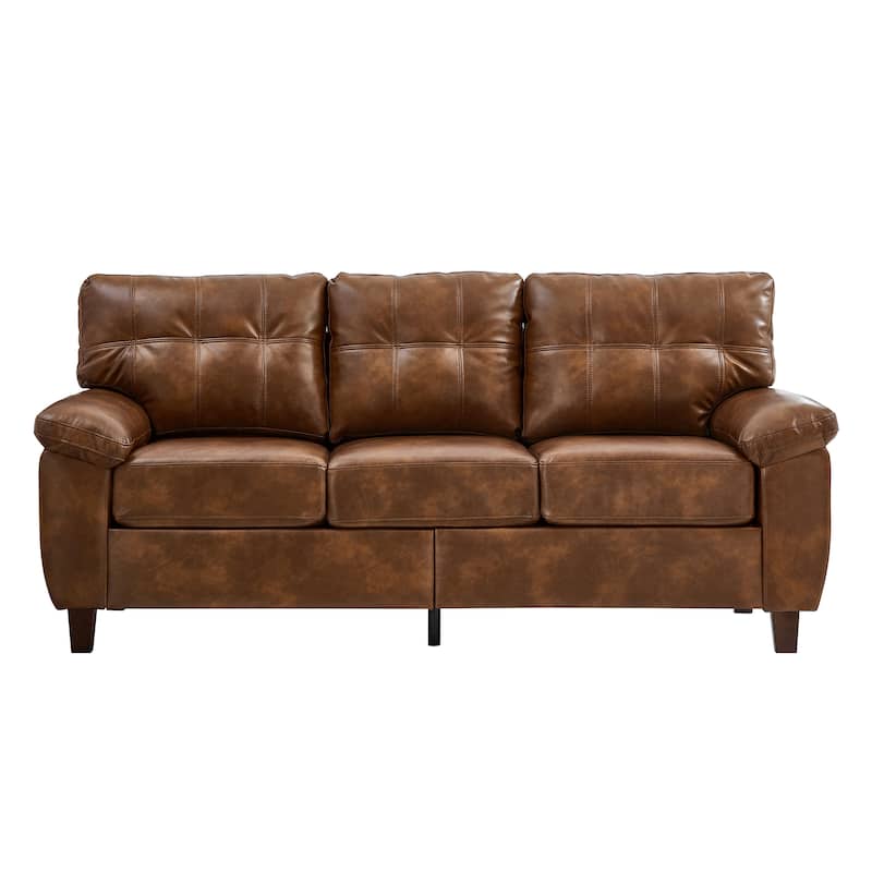 79" Three Seater Sofa Modern Design Faux Leather Couch,Storage,Big Armrest Sofa,Upholstered Breathable PU Leather Sofa