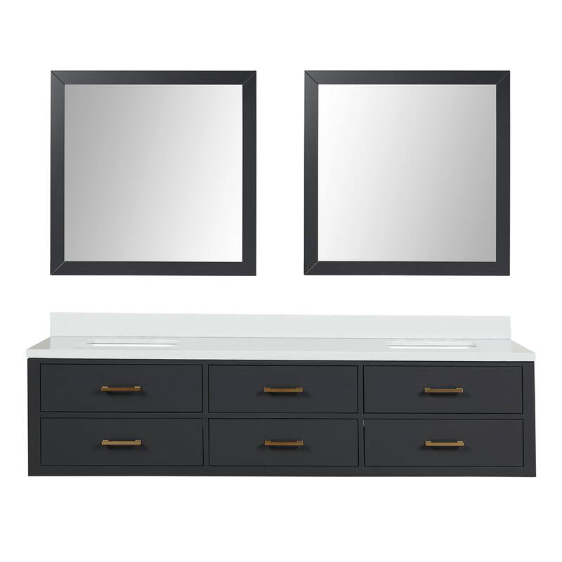 Castor 60 in W x 22 in D Black Double Bath Vanity, Cultured Marble Top, and 28 in Mirrors
