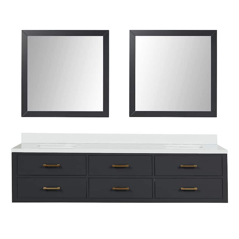 Castor 60 in W x 22 in D Black Double Bath Vanity, White Quartz Top, and 28 in Mirrors - 80 - Black