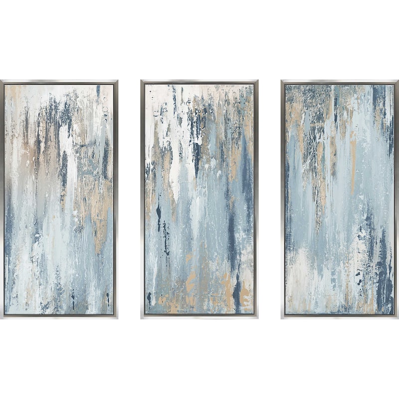 "Blue Illusion I" Print in Floating Canvas, Set of 3 - Blue