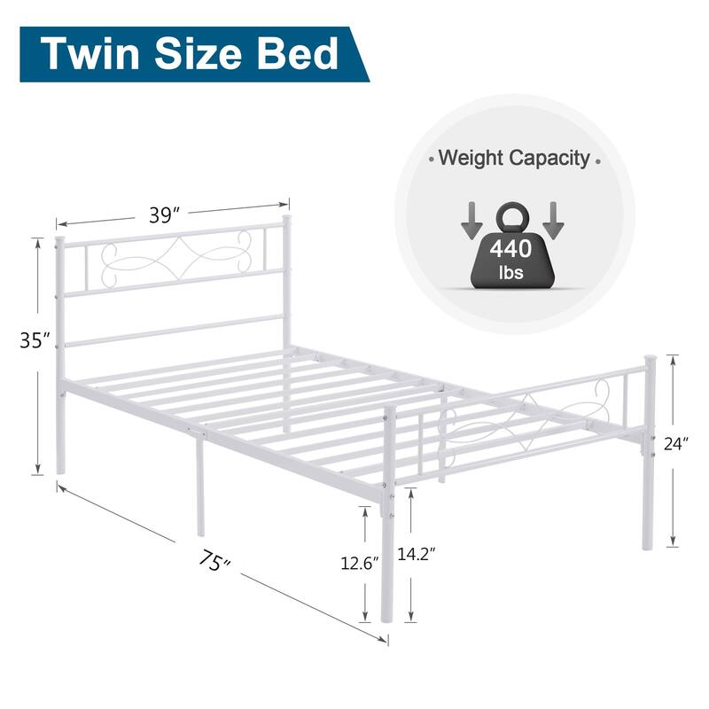 VECELO Twin Size Bed Frame Set of 2 with Headboard, 14 Inch Metal Platform Mattress Foundation Kids Bed Set of 2