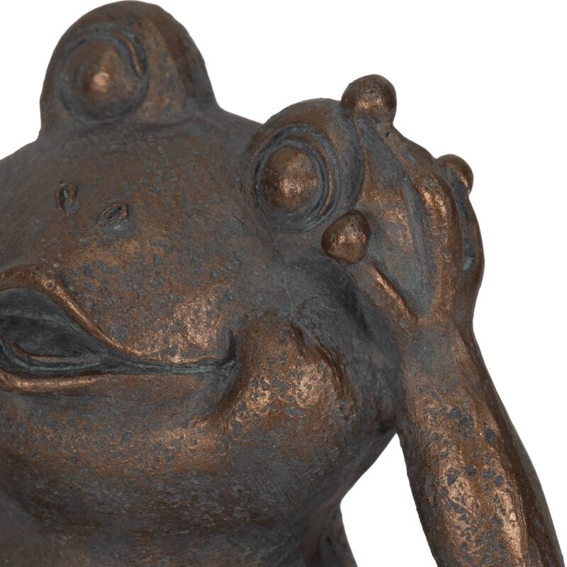 Sagebrook Home's 7-inch Polyresin Frog with Glowing Solar Orb in Antique Copper