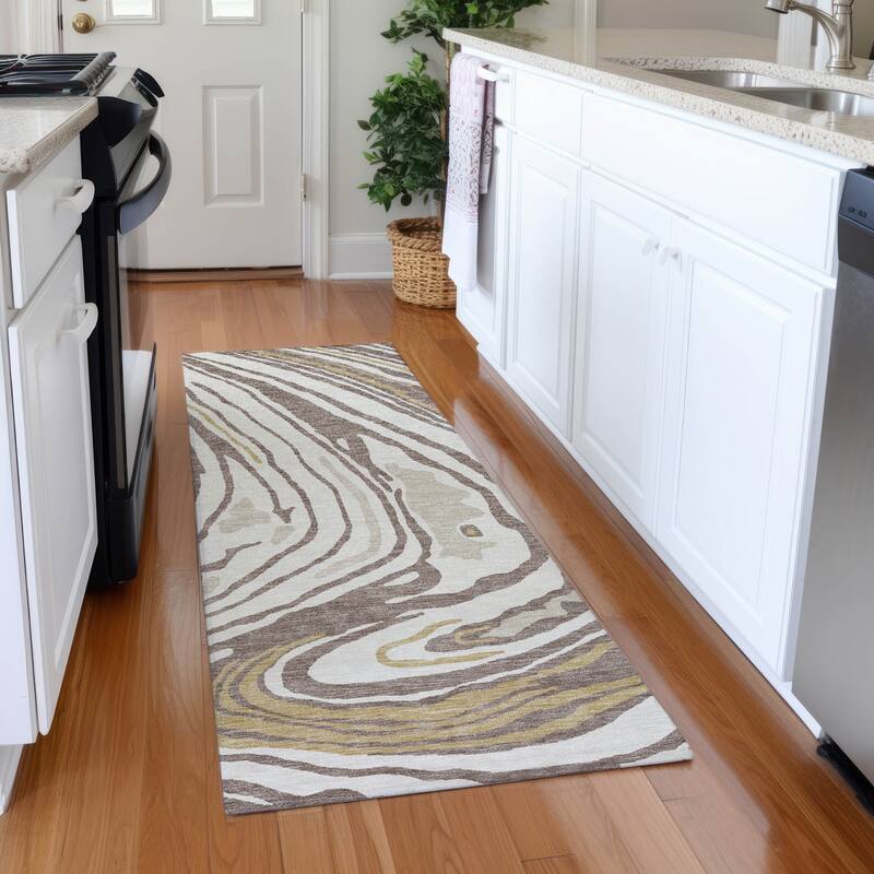 Premium Washable Super Soft Abstract Contemporary Mayfield Rug - Taupe - 2'3" x 7'6"