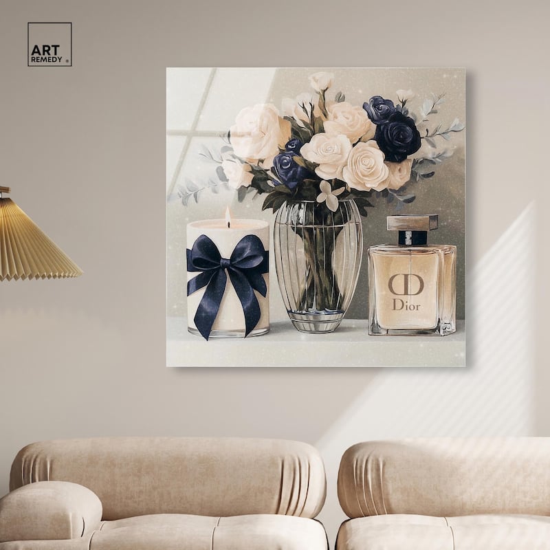 Ivory Perfume Flowers in Vase Acrylic by Art Remedy, Ready to Hang