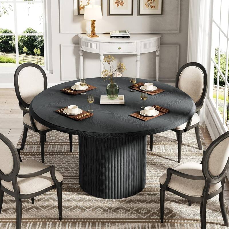 47" Round Dining Table for 4, Farmhouse Kitchen Table with Metal Base