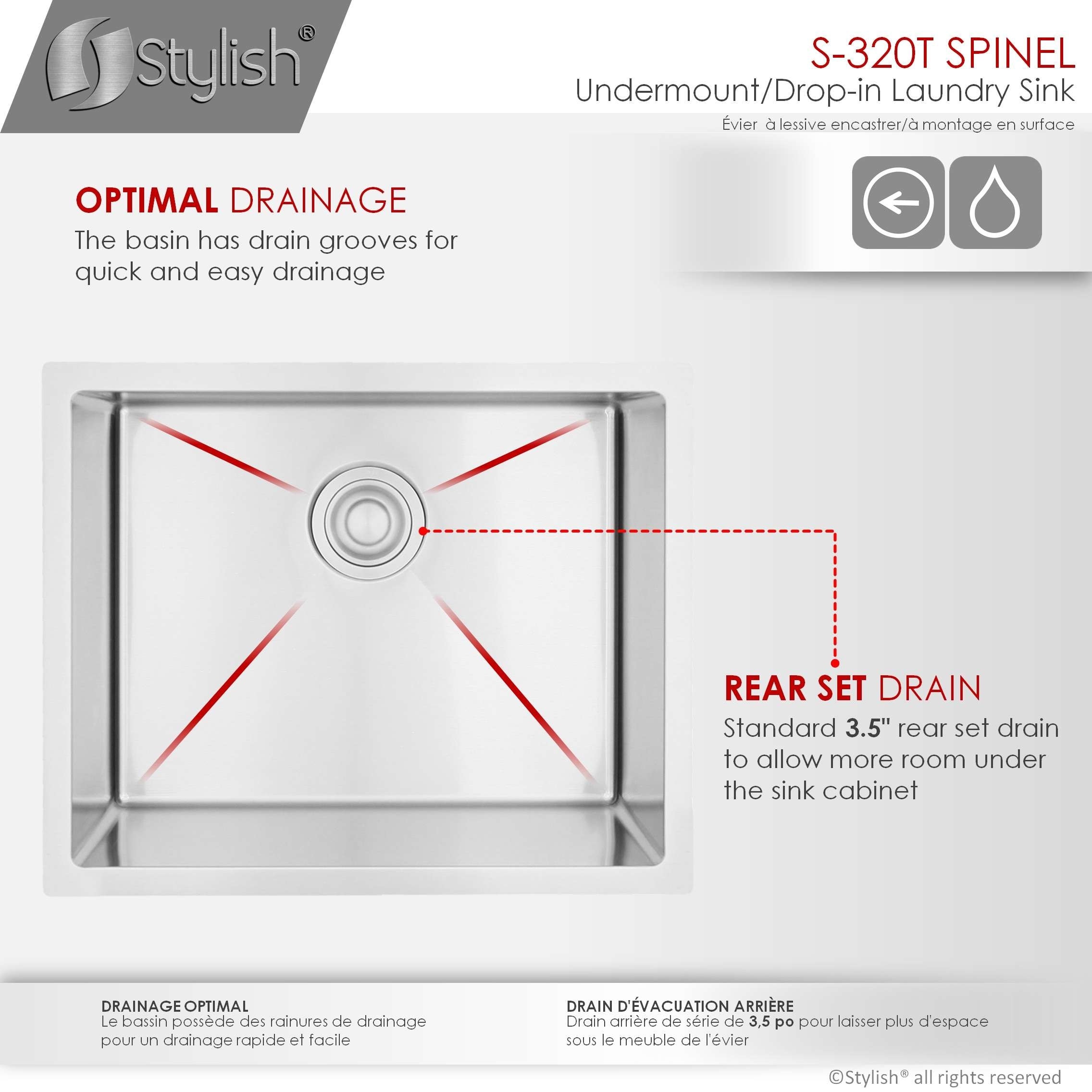 STYLISH 22 inch Stainless Steel Dual Mount Laundry Utility Sink