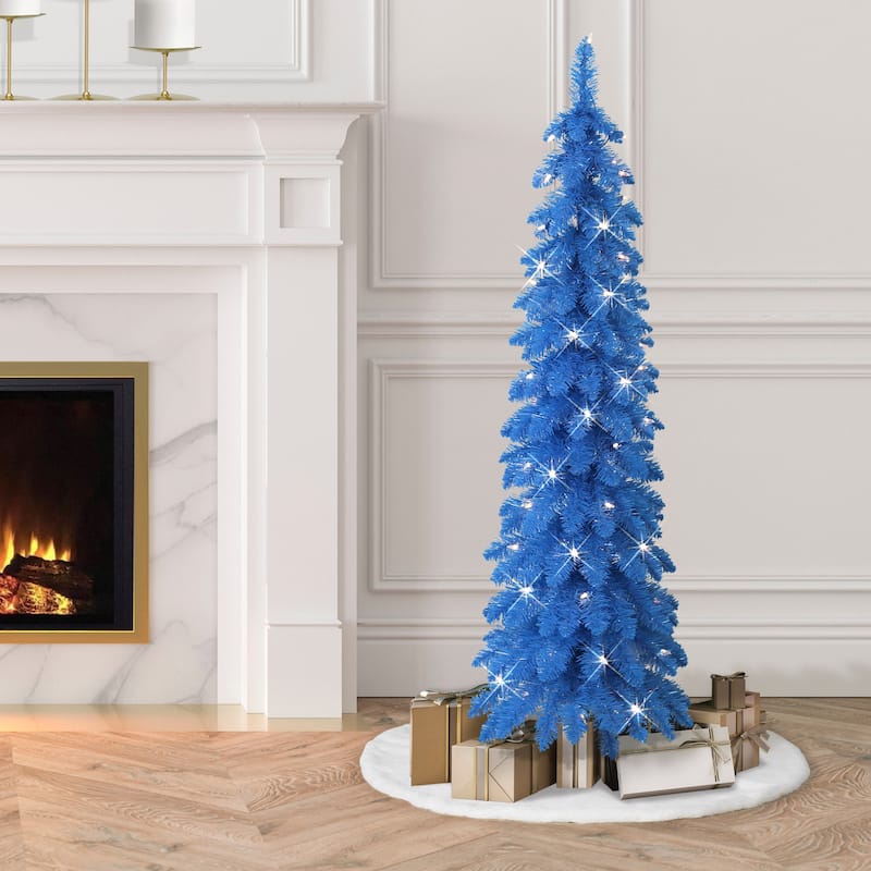 Puleo International 4 ft Pre-Lit Blue Artificial Alpine Pencil Tree - Blue
