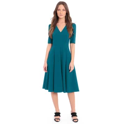 Donna Morgan Stretch Crepe V-Neck Fit and Flare Dress