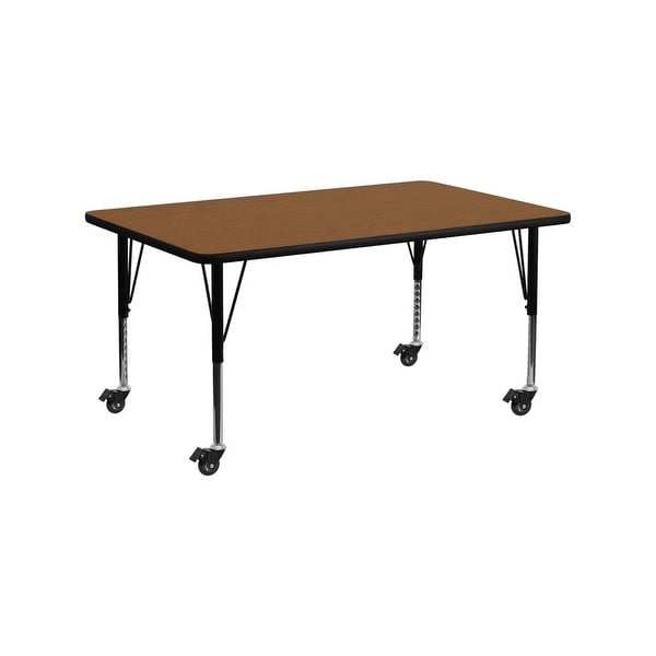 Offex 24"W x 60"L Mobile Rectangular Activity Table with 1.25" Thick High Pressure Oak Laminate Top and Pre-School Leg - N/A