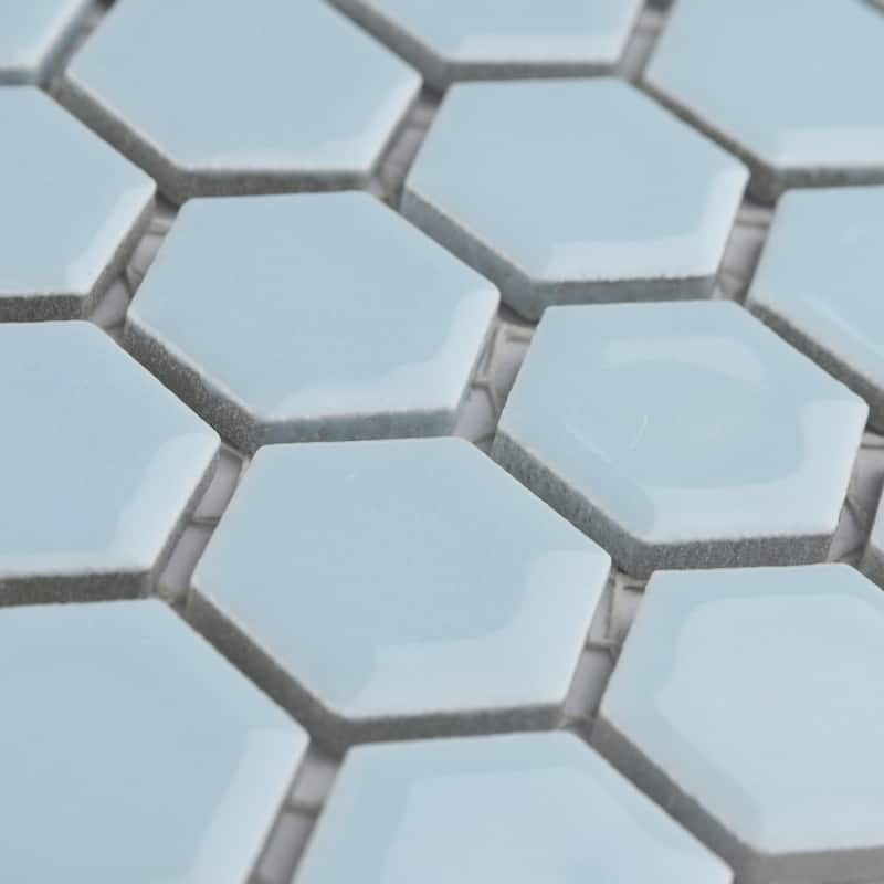 Merola Tile Hudson 1" Hex Cashmere Blue 11-7/8" x 13-1/4" Porcelain Mosaic Floor and Wall Tile
