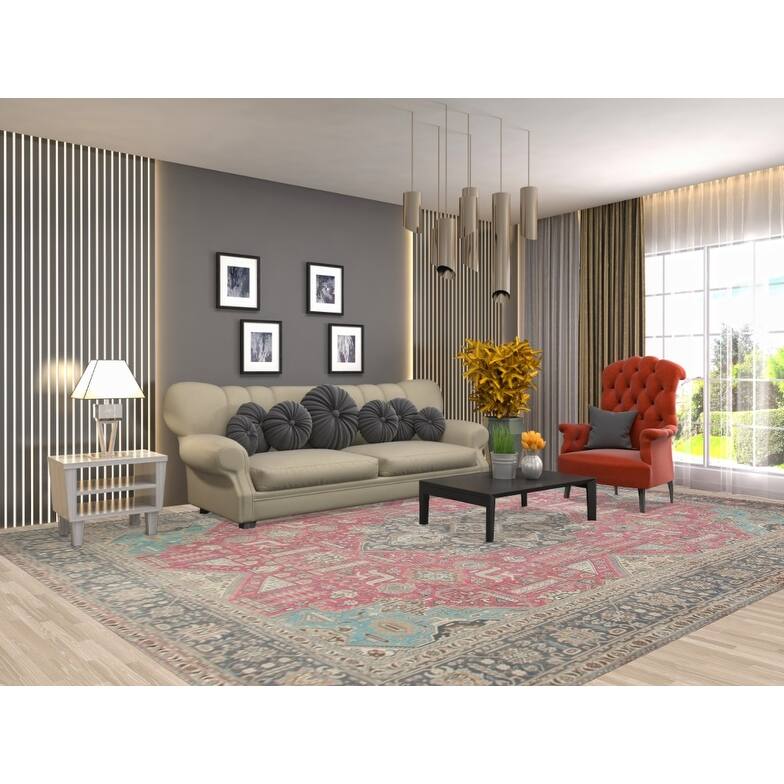 Hand Knotted Oriental 100% Wool Carpet Traditional Medallion Pink Tabriz Area Rug - 13' 0'' X 9' 6''