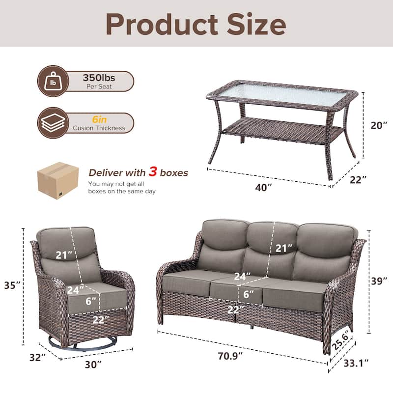 Gymojoy 4-Piece Patio Furniture Set with Swivel Glider Chairs, 6-Inch Ultra-Plush Cushions & Water-Resistant Olefin Fabric