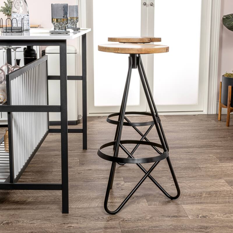 Hula 30" Modern Industrial Metal Backless Circular Bar Stool, by JONATHAN Y