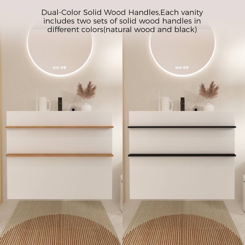 24 Inch Floating Modern Bathroom Vanity with Integrated Acrylic Sink, 2 Soft-Close Drawers and Pre-Assembled Design