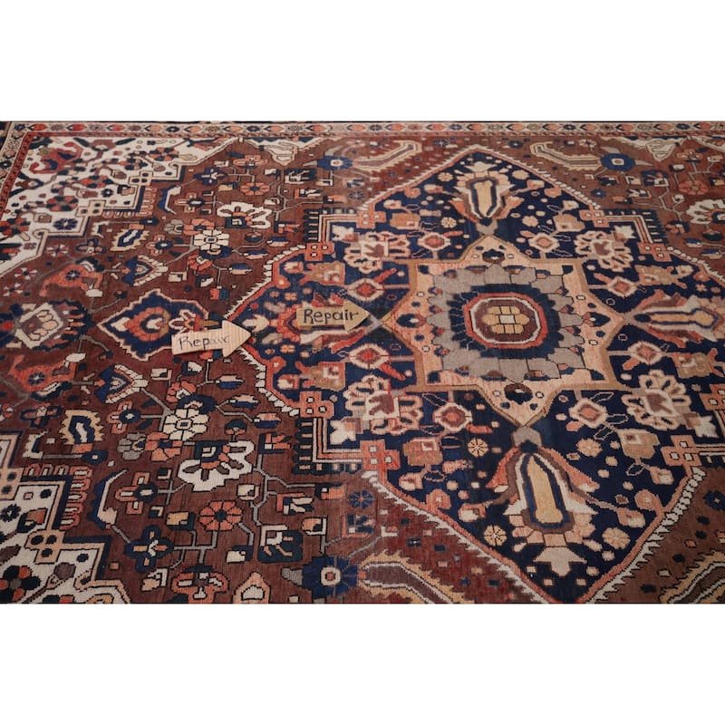 Geometric Bakhtiari Vintage Persian Rug Hand-Knotted Wool Carpet - 7'0" x 10'1"
