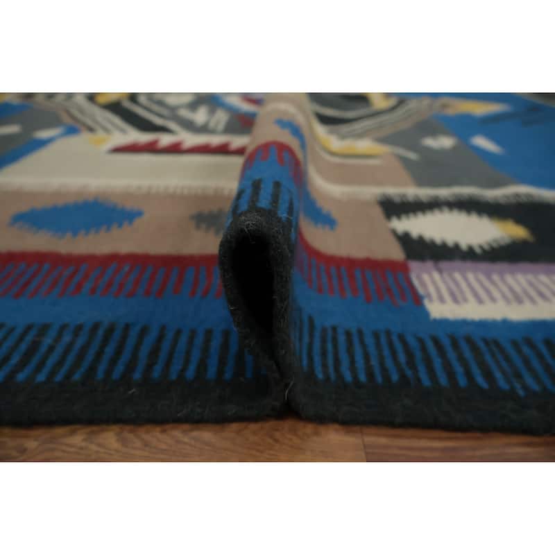 Hand Woven Oriental 100% Wool Carpet Southwestern Tribal Navy Blue & Blues Kilim Area Rug - 10' 1'' X 8' 2''