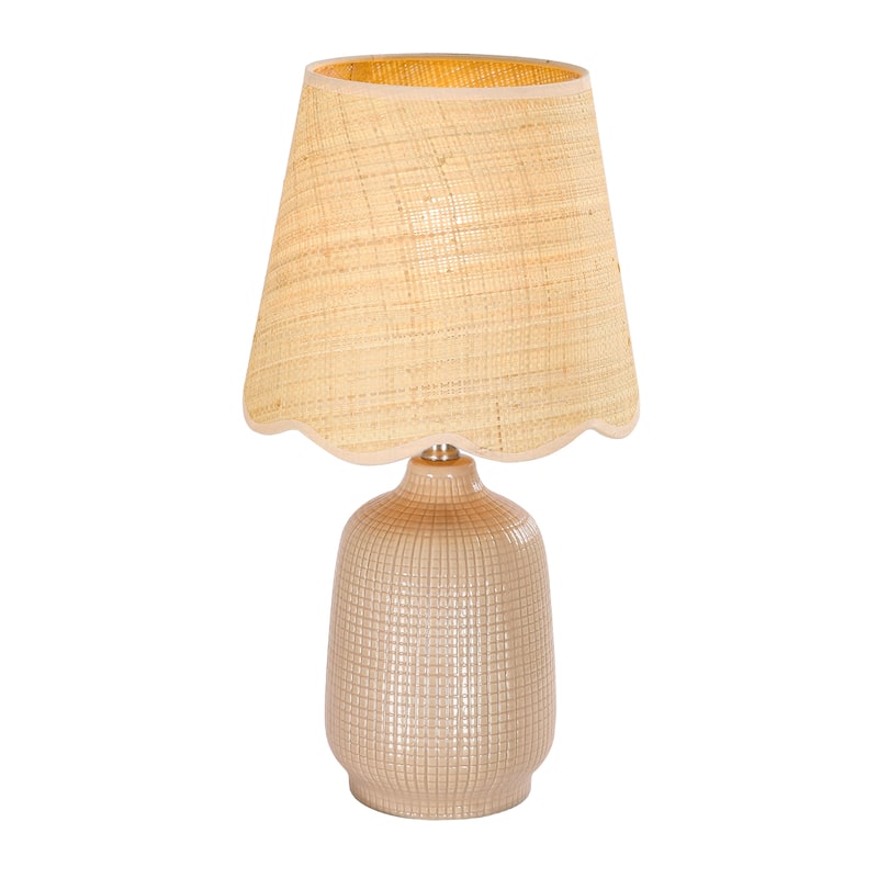 Rustic Ceramic Accent Table Lamp with Raffia Shade