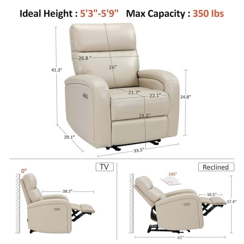 Zero Wall Recliner Chair, Power Recliner with USB & Type-C Dual Charge Ports, for Small Space, Living Room