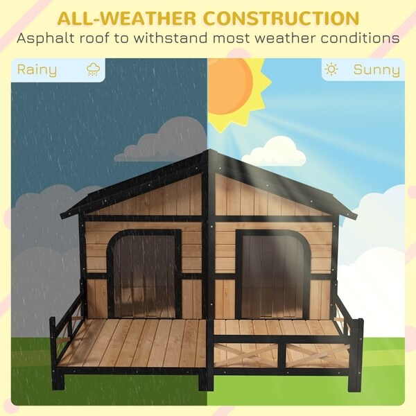 Cabin-Style Dog House with Spacious Deck, Raised Floor & Asphalt
