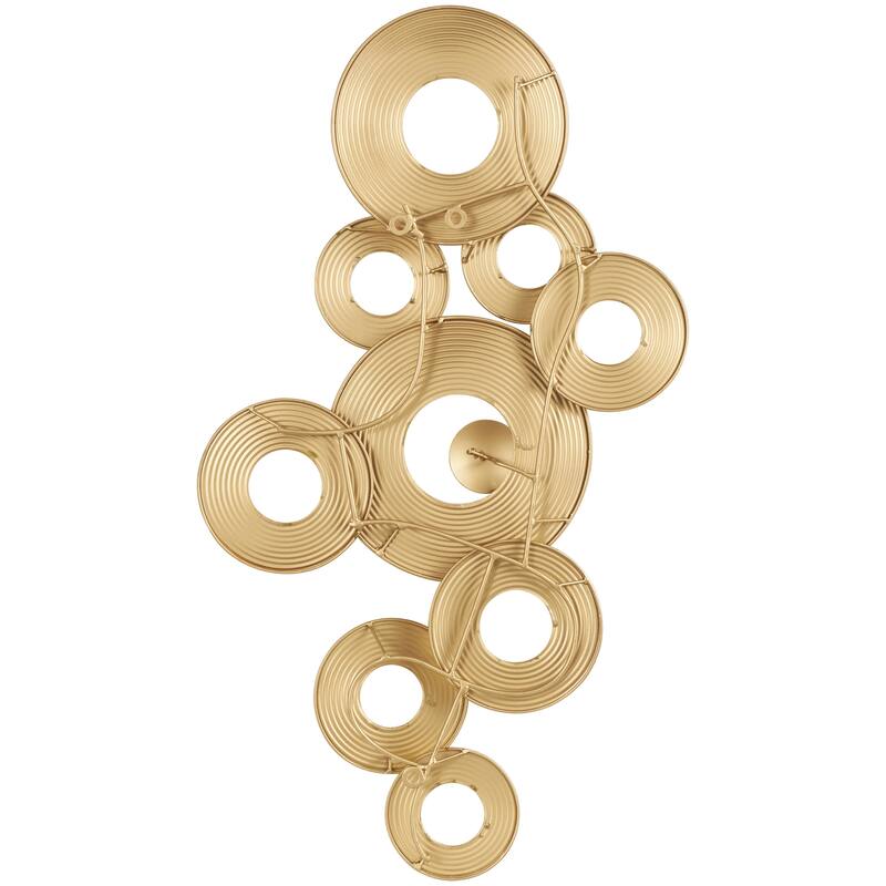 Gold Metal Stacked Circle Ring Geometric Home Wall Decor with Groove Texture