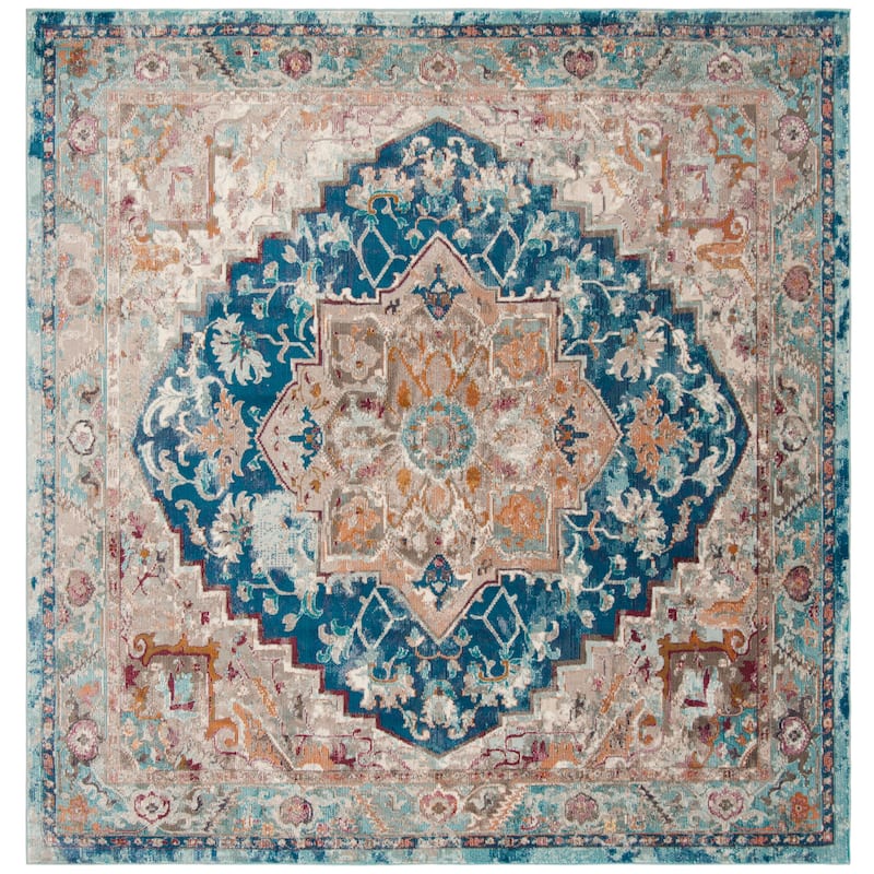 SAFAVIEH Aria Ilsegard Vintage Boho Oriental Rug - 6'5" Square - Blue/Beige