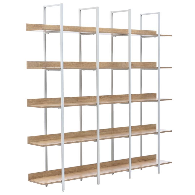5 Tier Bookcase Home Office Open Bookshelf, Modern Industrial Style Shelf with Metal Frame, MDF Board