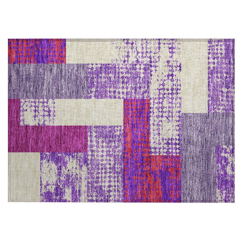 Machine Washable Indoor/ Outdoor Modern Blocks Chantille Rug
