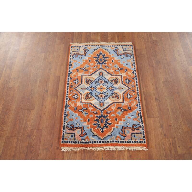 Orange & Blue Kazak Indian Foyer Rug Hand-Knotted Wool Carpet - 2'0" x 3'0"