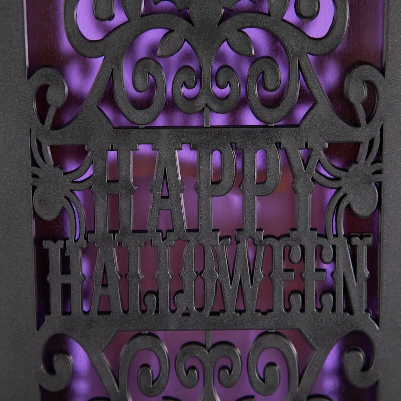 LED LIghted Bats "Happy Halloween" Candle Lantern - 11" - Black