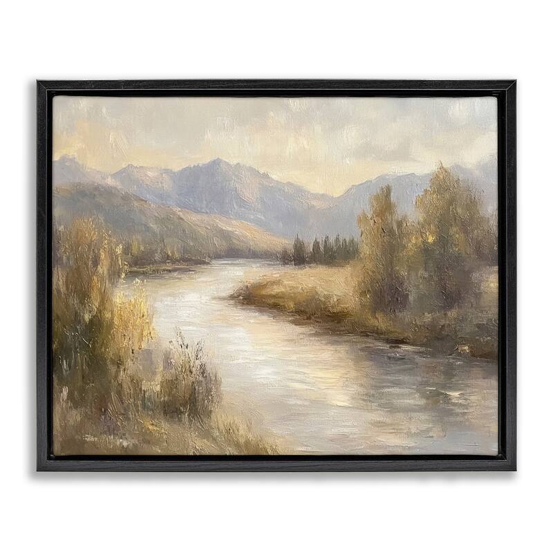 Stupell Flowing River & Distant Mountains Framed Floater Canvas Wall Art Design By Petal Prints Design - 31 x 25 - Black