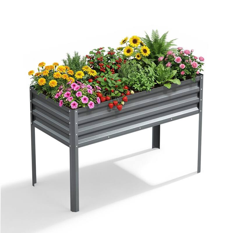 Meyreso 48" x 30" x 20" Galvanized Raised Garden Bed with Legs, Metal Elevated Planter Box, Rust-Resistant, Safety Edging