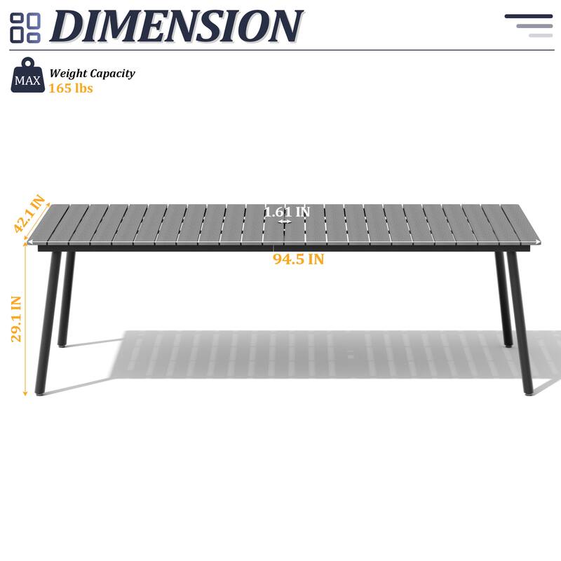 Pellebant Outdoor Rectangle Aluminum Dining Table with Umbrella Hole