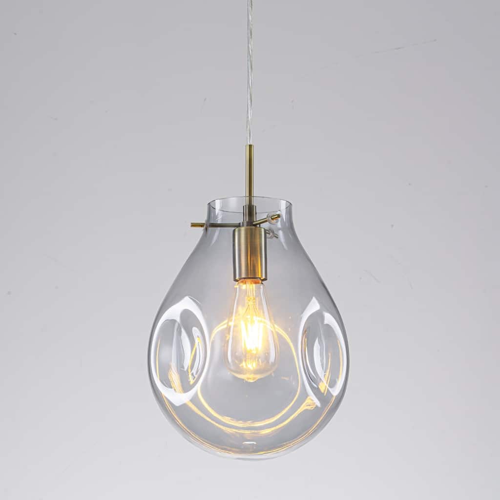 1-Light Unique Antique Bronze Teardrop Design Adjustable Pendant Light with Hand-Blown Blue Glass for Kitchen Island