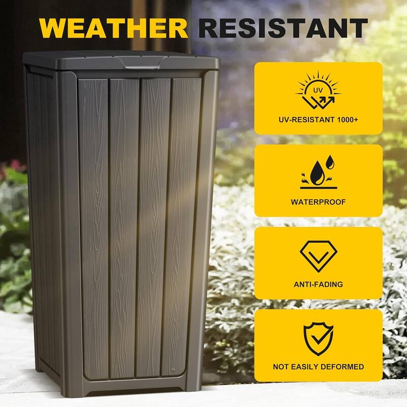 Outdoor Garbage Can, Weatherproof Resin Bin with Cover for Garden