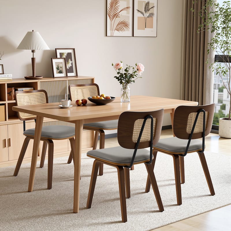 Faux Leather Upholstered Dining Chairs Set of 2/4 with Wood Legs - 32.3"H x 18.5"W x 21.8"D