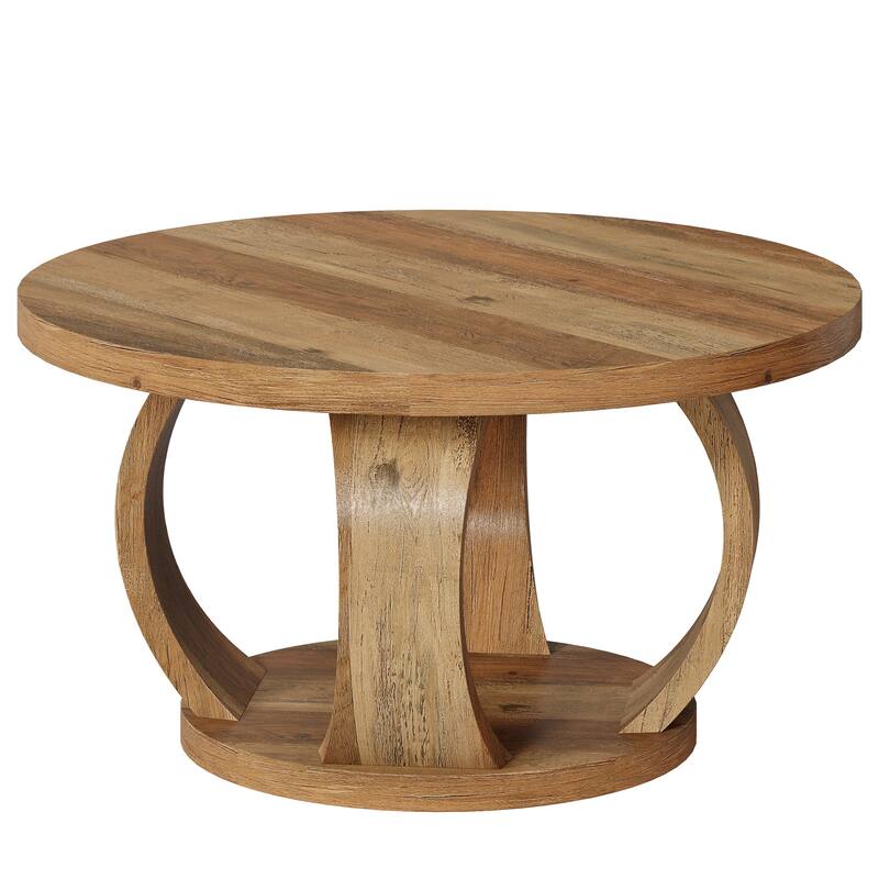 Round Coffee Table, 2-Tier Coffee Table with Storage, Wooden Center Table for Living Room, Apartment, Small Space