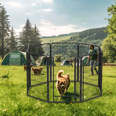 8 Panels Heavy Duty Metal Playpen With Door,39.37"H Dog Fence Pet Exercise Pen For Outdoor, Indoor - Dia 69.45” x 39.37”H