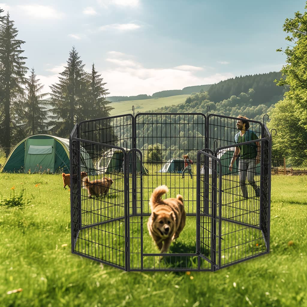 8 Panels Heavy Duty Metal Playpen With Door,39.37"H Dog Fence Pet Exercise Pen For Outdoor, Indoor - Dia 69.45” x 39.37”H