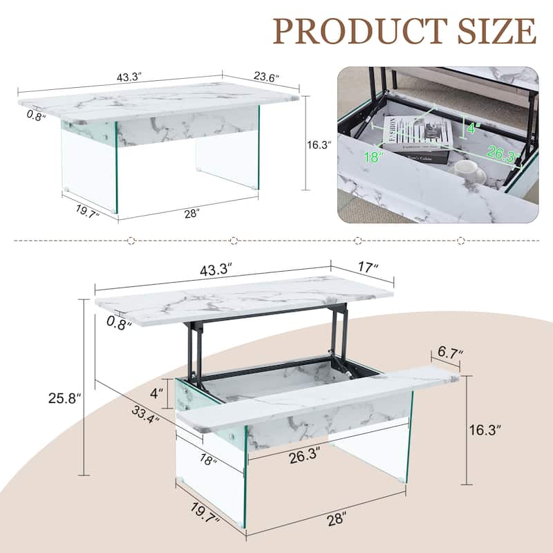 Modern Multifunctional Lift Coffee Table with Storage Space, Non-slip Feet and Lift Top, for Living Room