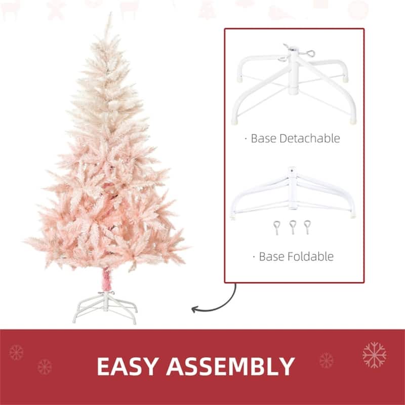 Pink PVC Metal Christmas Tree with White Tips and Foldable Stand